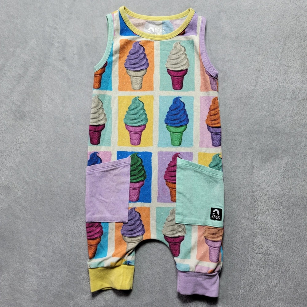 Rags Kids Ice Cream Cone Print Sleeveless Romper Multicolor 6-12 Months